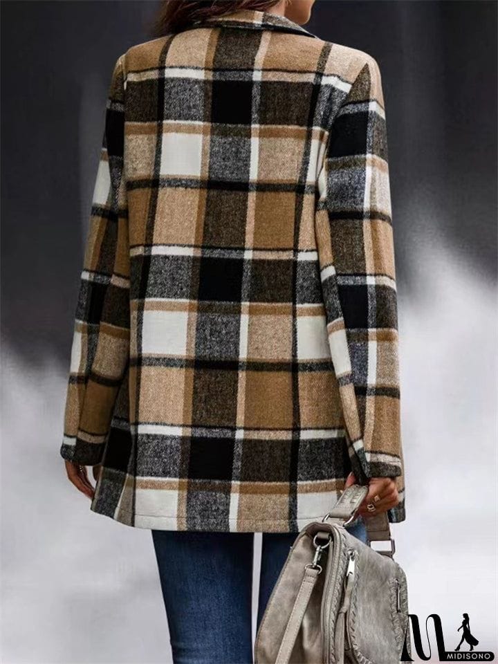 MidiSono - Oversized Plaid Shacket Sweet Flannel Coats for Ladies