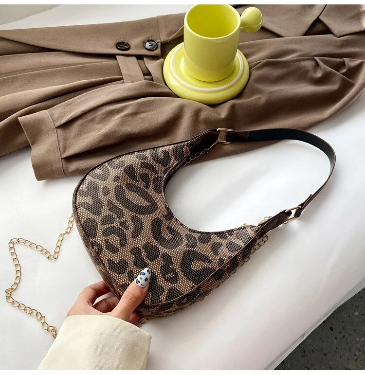 Plaid Canvas Women's Bag New PU Leather Crescent Shoulder Bag Fashionable Simple Zipper Pure Color Handbags for Women 2022