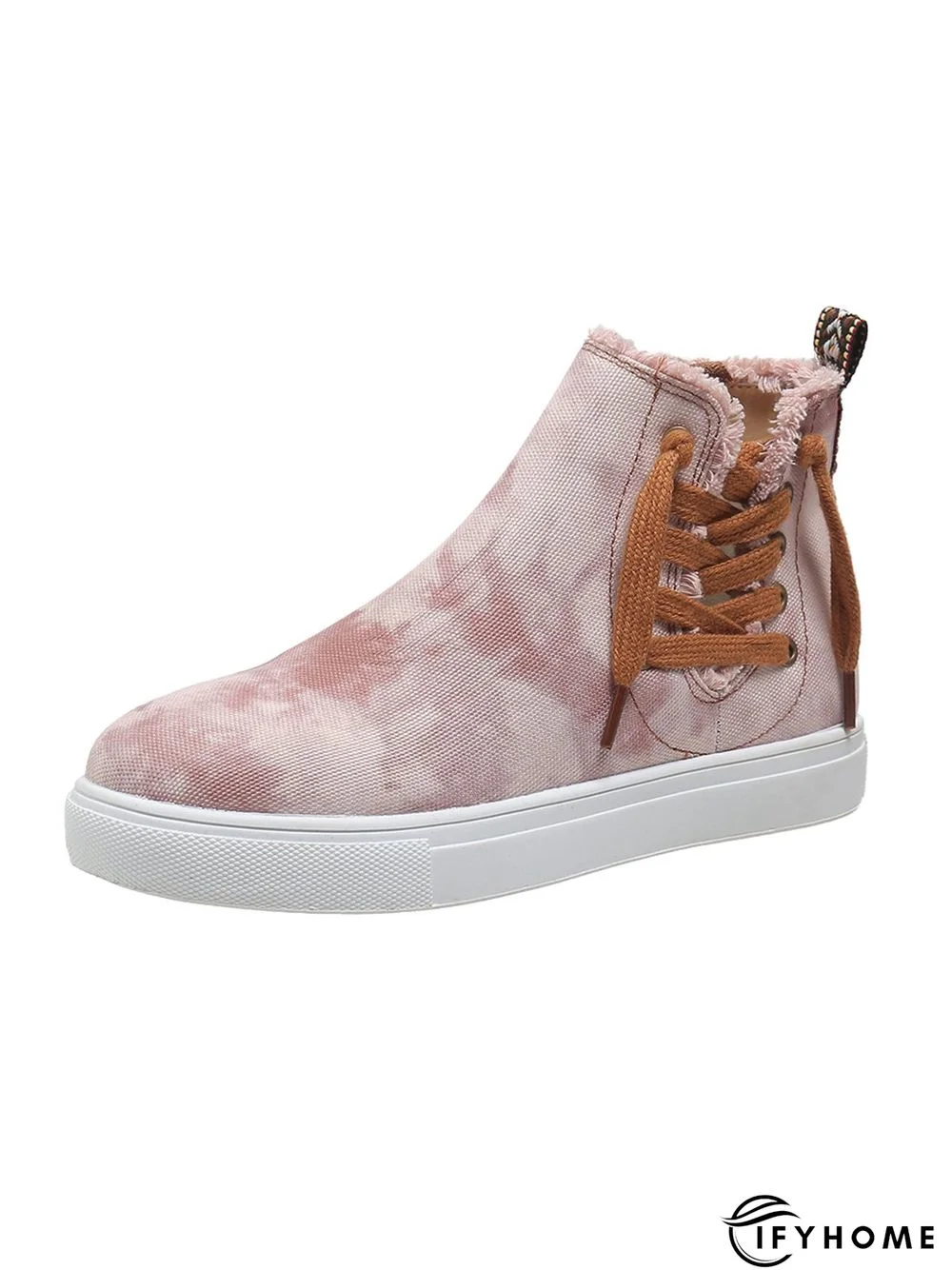 Casual Lace-up Decor Fringe High Top Canvas Shoes with Side Zip | IFYHOME