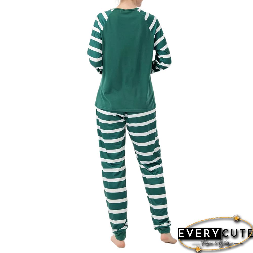 Green Striped Graphic Print Cotton Blend Lounge Set
