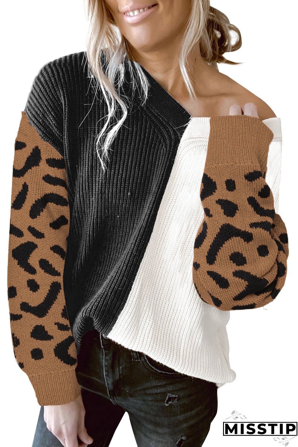 Contrast Color V Neck Sweater