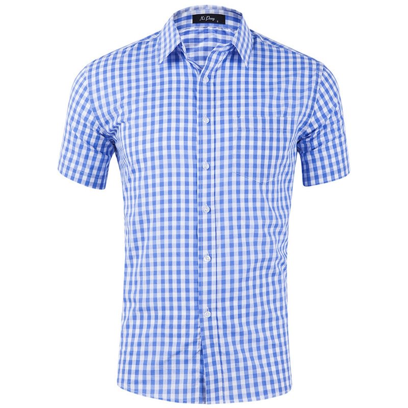 Men's Plaid Cotton Short Sleeve Shirt