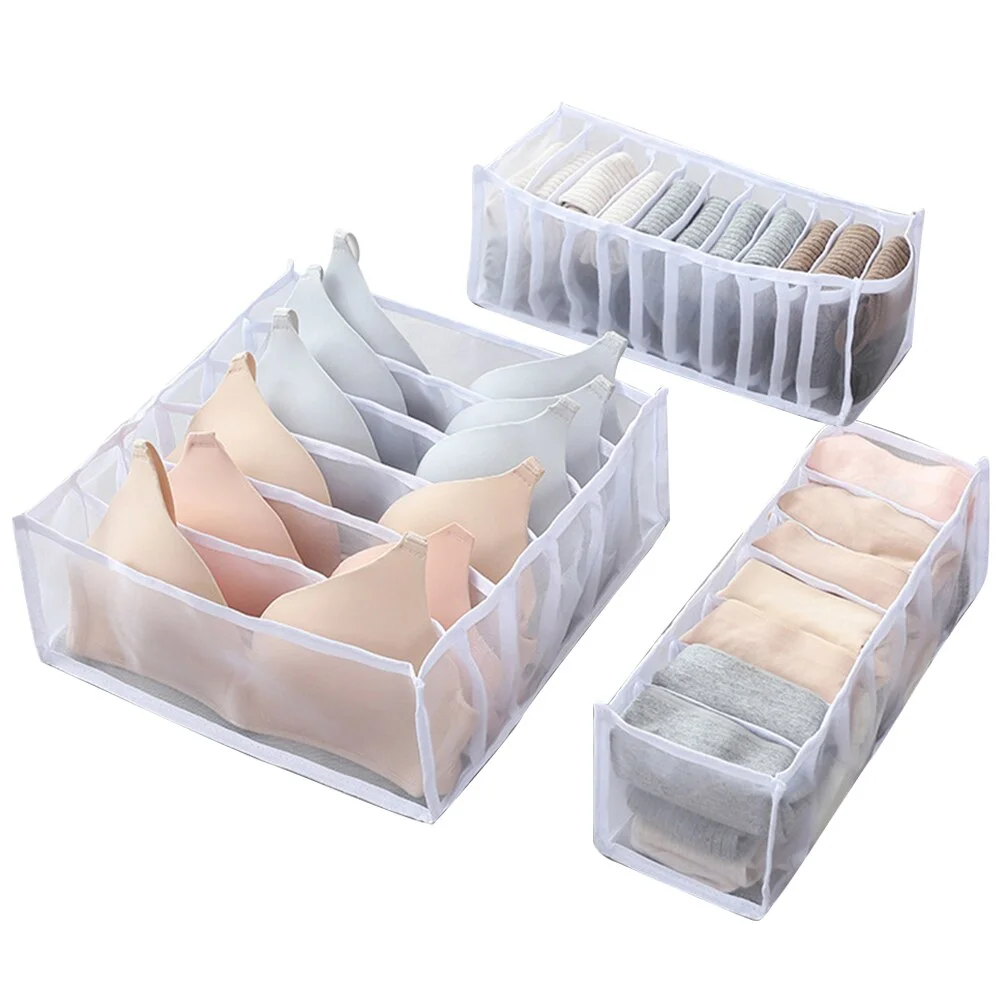 3Pcs/Set Practical Multi-grids Underwear Storage Box Sock Bra Underpant Organizer Lattice Mesh Drawer Tidy Divider