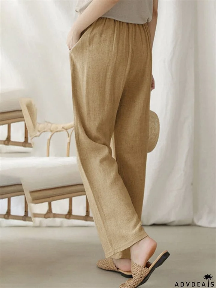 Women's Casual Solid Color Straight Leg Elastic Waist Wide Leg Pants