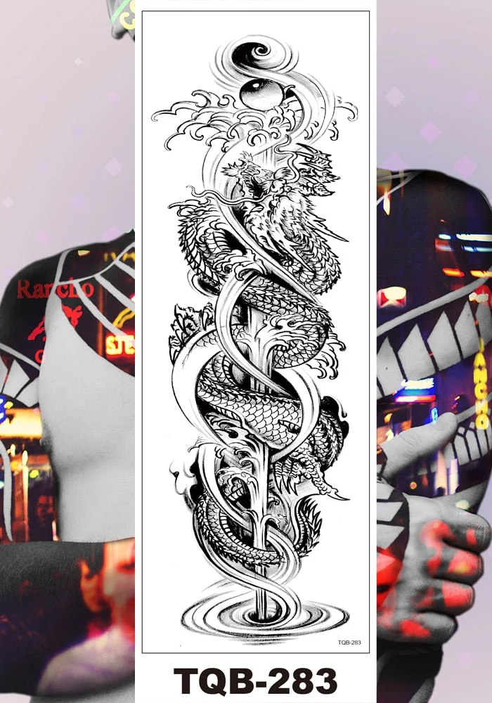 Full Flower Arm Temporary Tattoo Stickers Man Woman Adults Girls Body Sexy Fake Tatoo Dragon Tiger Mythical Beast Koi Skull DIY