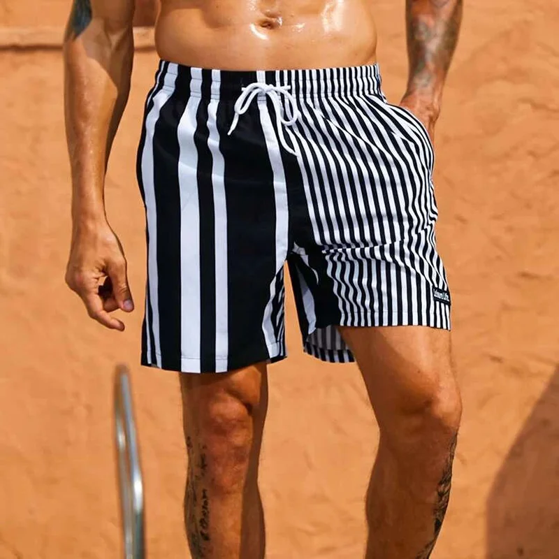 Striped Print Hawaiian Resort Casual Shorts-inspireuse