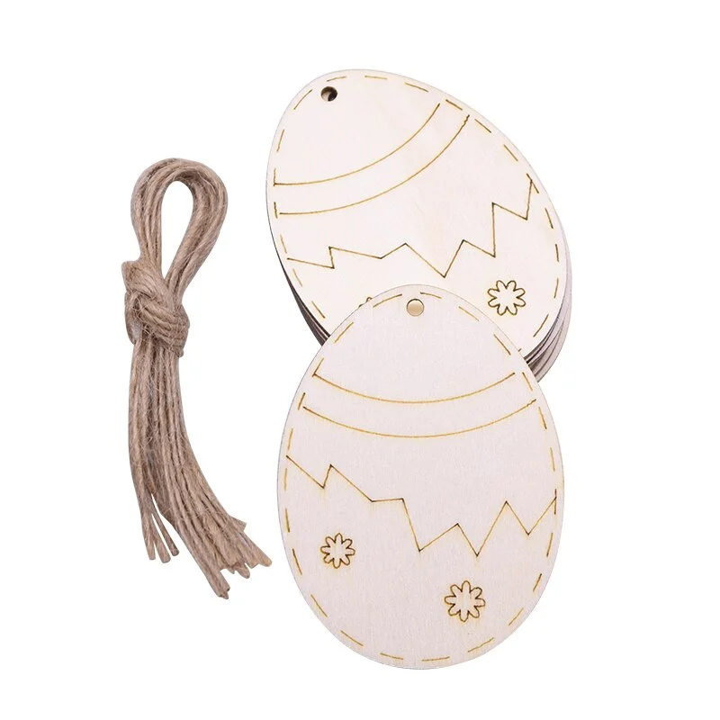 10pcs Wooden Easter Egg Wood Slices Pendant Ornaments Wedding Party Decoration Graffiti Egg Craft Hanging Kids Gift Easter Party