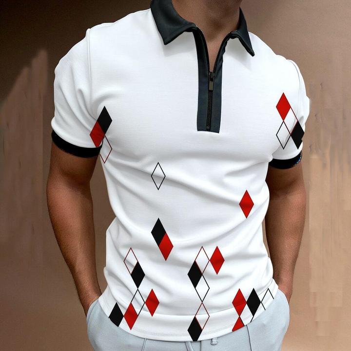 Check Color Block Art Short-sleeved Polo Shirt-Compassnice®