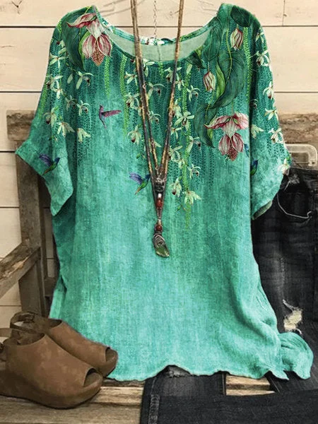 Women's Floral Willow Print Short Sleeve T-Shirt