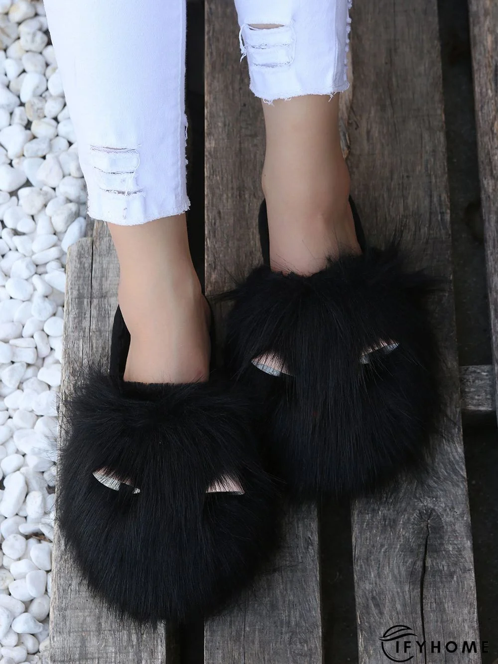 Cute Cat Ears Mohair Warm Fleece Indoor Slippers | IFYHOME