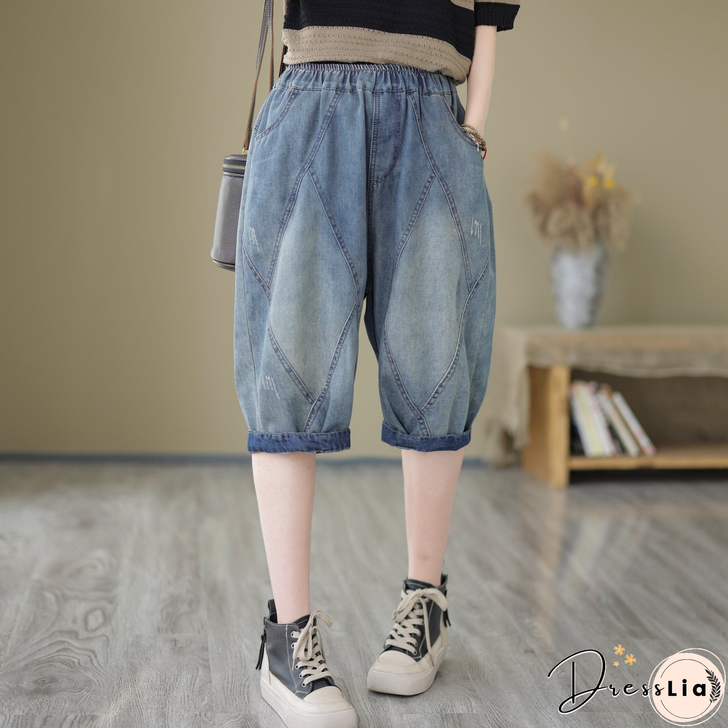 Retro Summer Loose Patchwork Denim Shorts