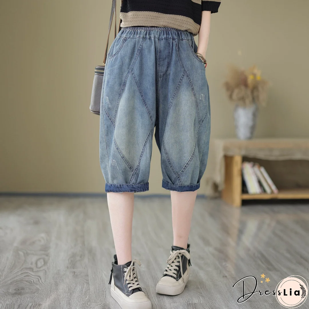 Retro Summer Loose Patchwork Denim Shorts