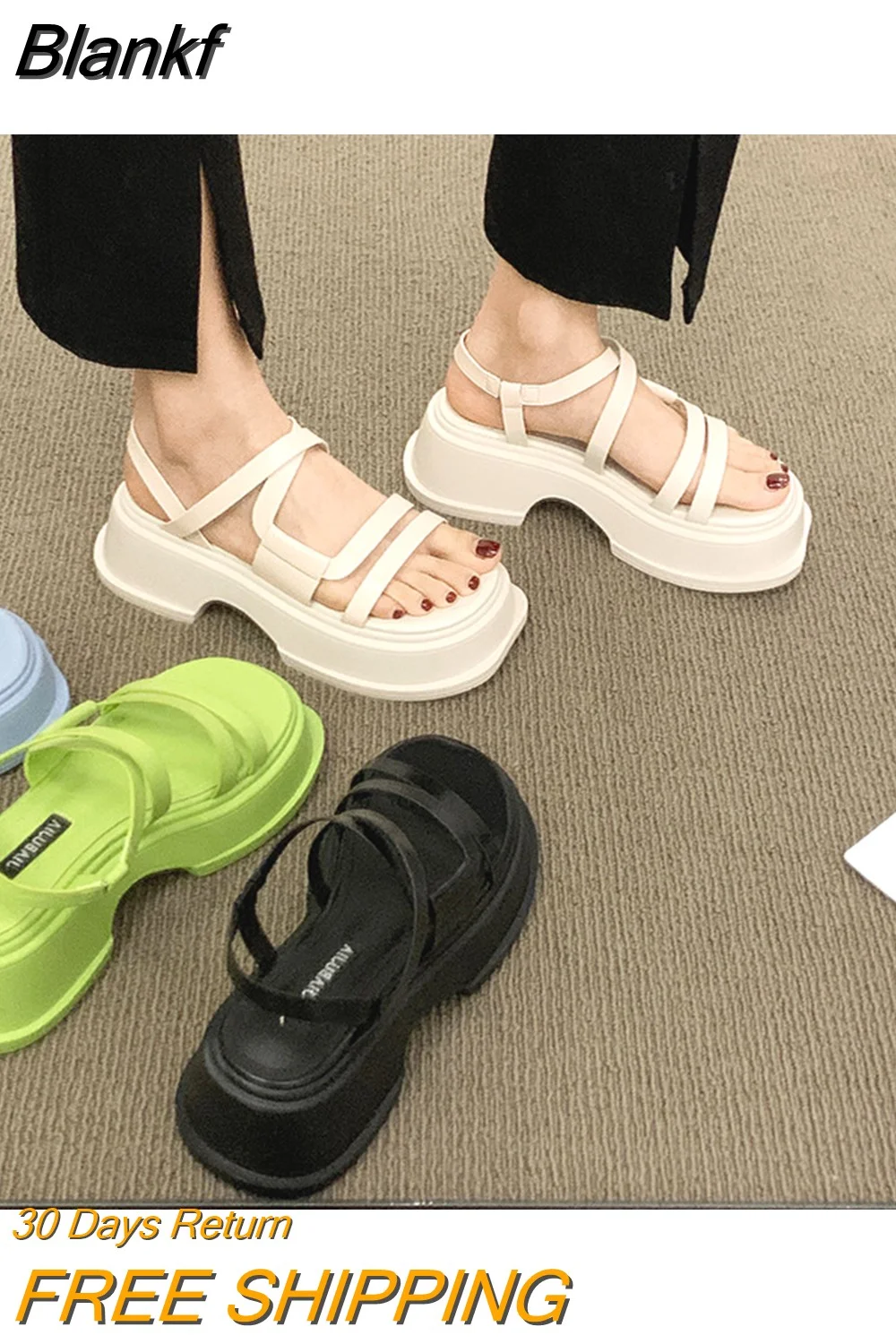Blankf Sandals All-Match Platform Ladies Shoes Summer Ankle Strap Women's Heels Female Gladiator Wedge Comfort Beach Rome Sandals