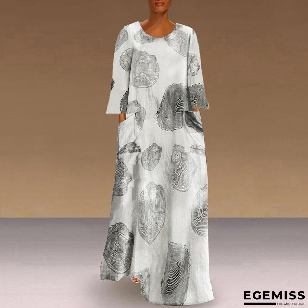 Autumn Women's Print Large Pocket Long Sleeve Casual Retro Dress Black Dresses | EGEMISS