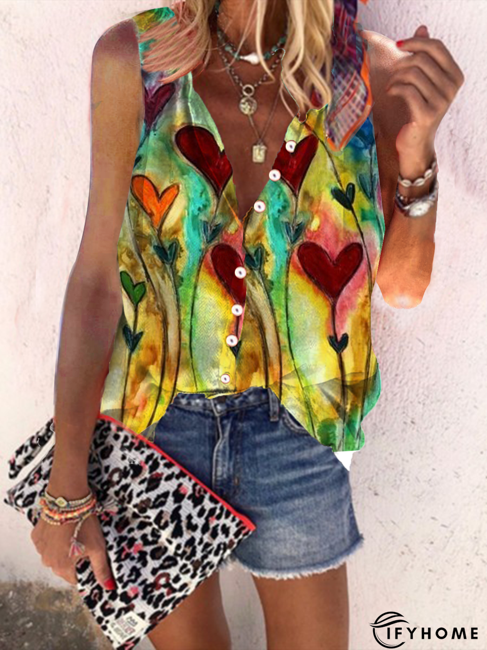 Casual Abstract V Neck Off Shoulder Cold Shoulder Tops | IFYHOME