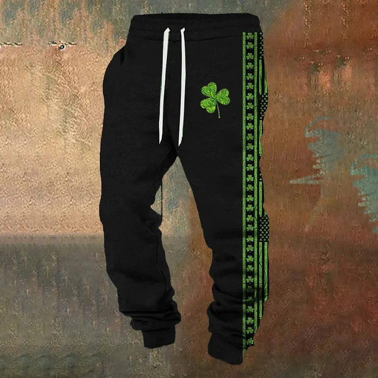 Wearshes Men's St. Patrick's Day Printed Elastic Waist Tie-Up Trousers