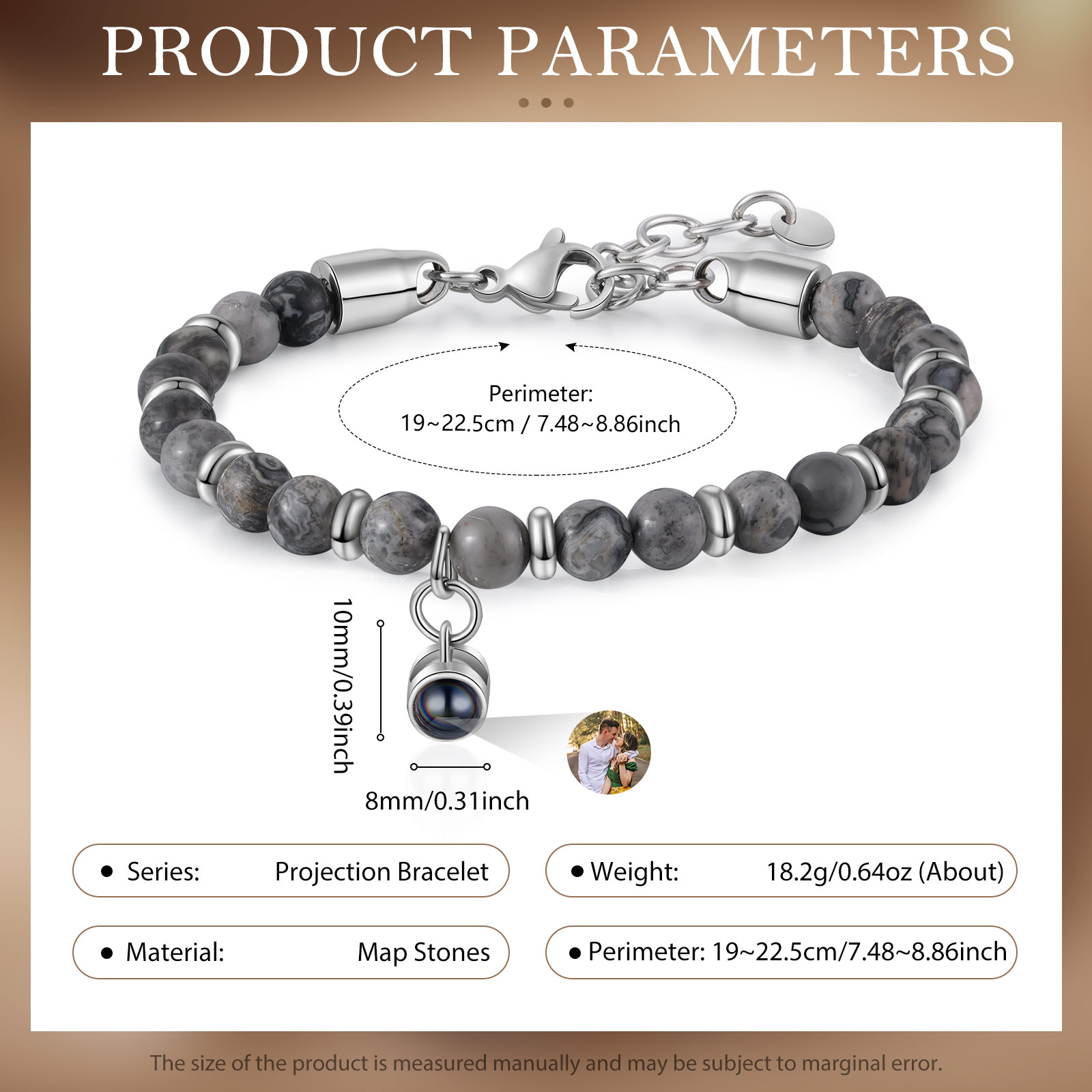 Braccialetto con proiezione personalizzato foto coppia amore Valentine 