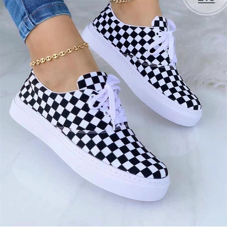 Women's Canvas Slip On Shoes Lace Up Sneakers