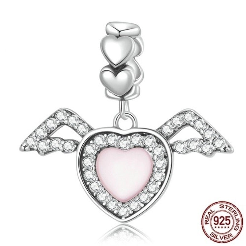 Minimalist Heart Shape Sterling Silver Inlay Rhinestones Charms Jewelry Accessories