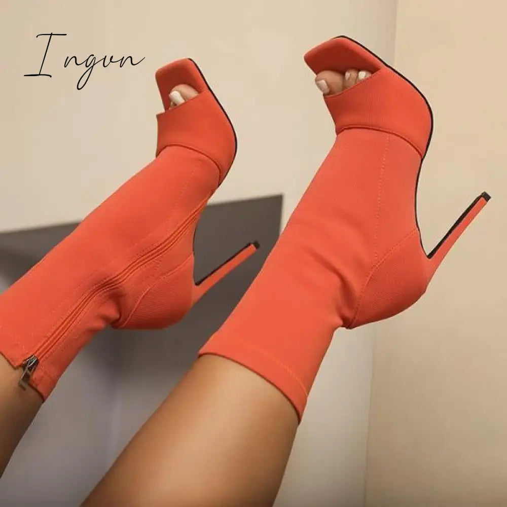 Ingvn - Peep Toe Ankle Boots Orange / 5