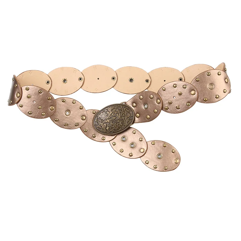 Ueong Rivets Oval Spliced Wide Belt 2023 New Summer Style Waist Decoration Trend