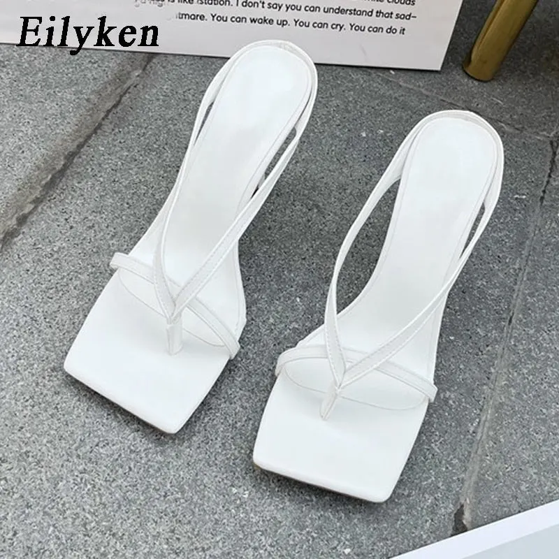 Eilyken 2022 New Slipper High Heels Shoes Fall Best Street Look Females Square Head Open Toe Clip-On Strappy Sandals Women