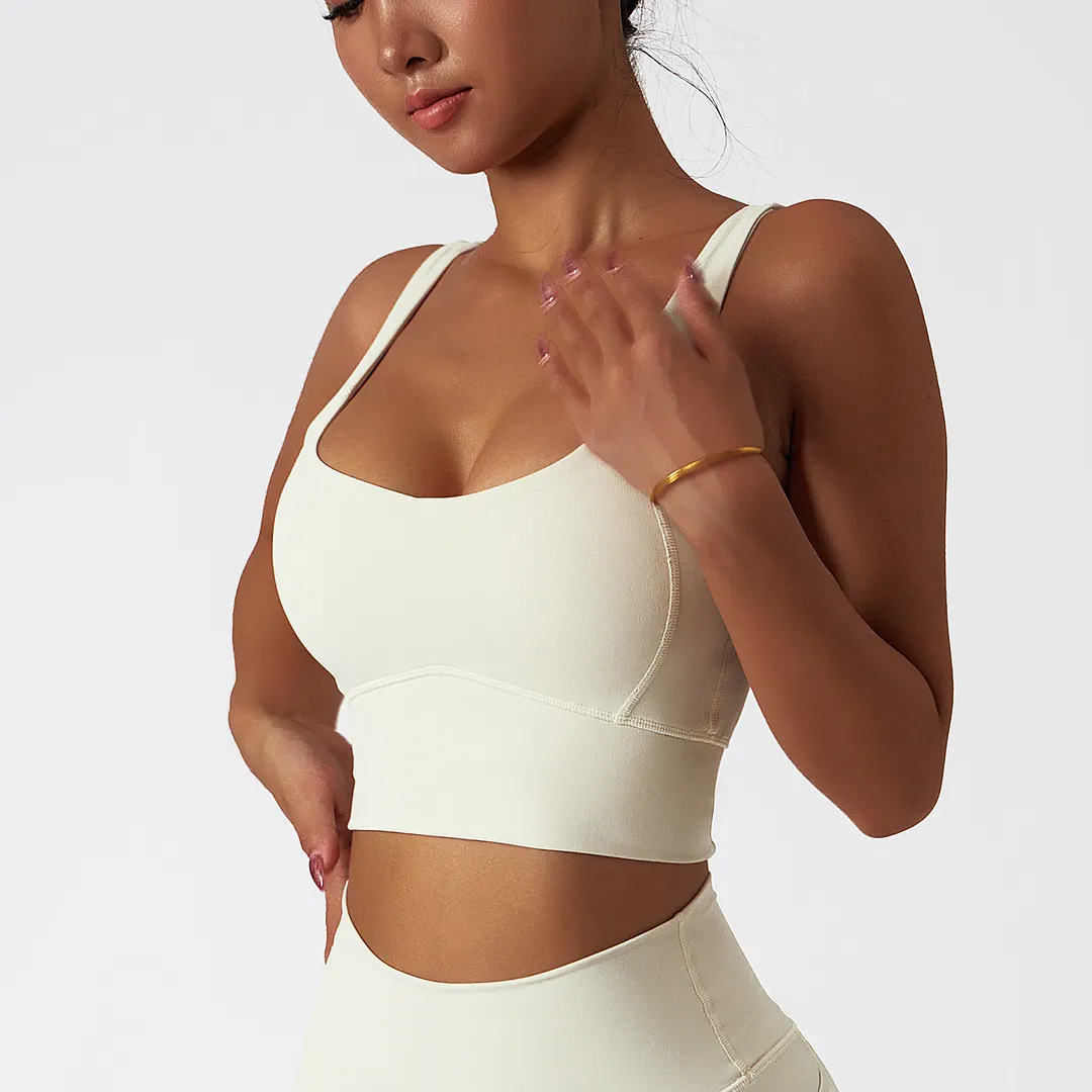 Hergymclothing Cream Apricot cloud feeling high impact push up shock absorber running sports bra padded for sale
