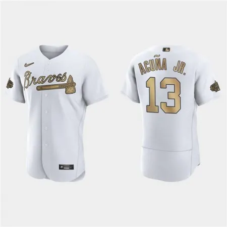 Men's Atlanta Braves #13 Ronald Acuna Jr. 2022 All-Star White Flex Base Stitched Baseball Jersey HUDQ
