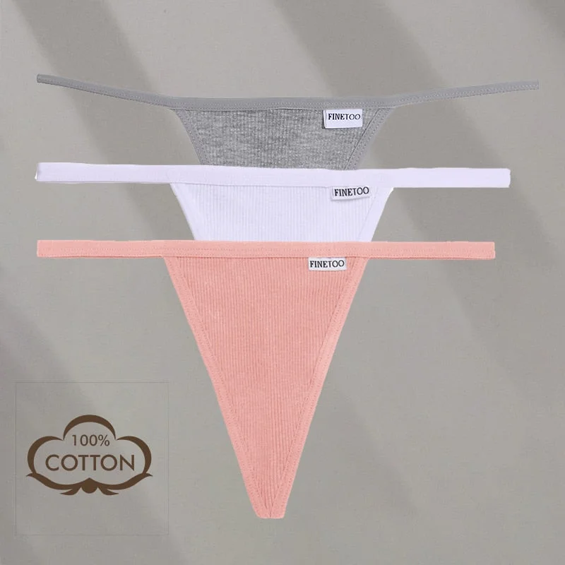 FINETOO 3PCS/Set M-XL Sexy G-string Panties Cotton Women's Underwear Girls Female Underpant Pantys Ladies Bikini Thong Lingerie