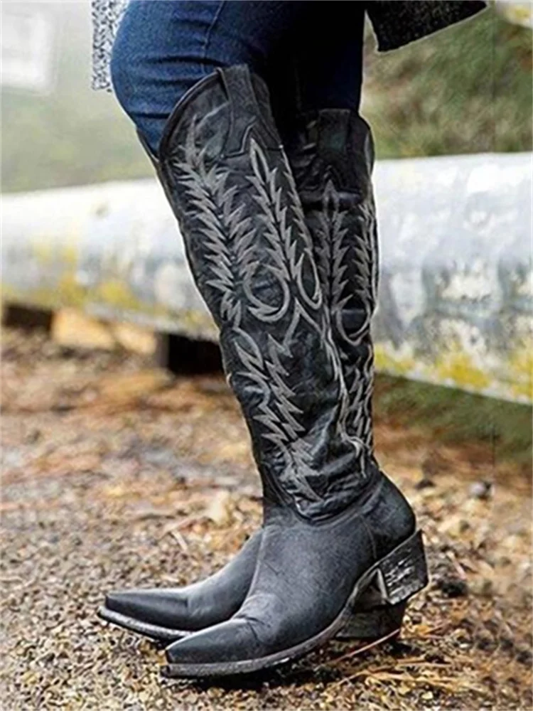 VChics Cowgirl Western Embroidered Knee High Boots