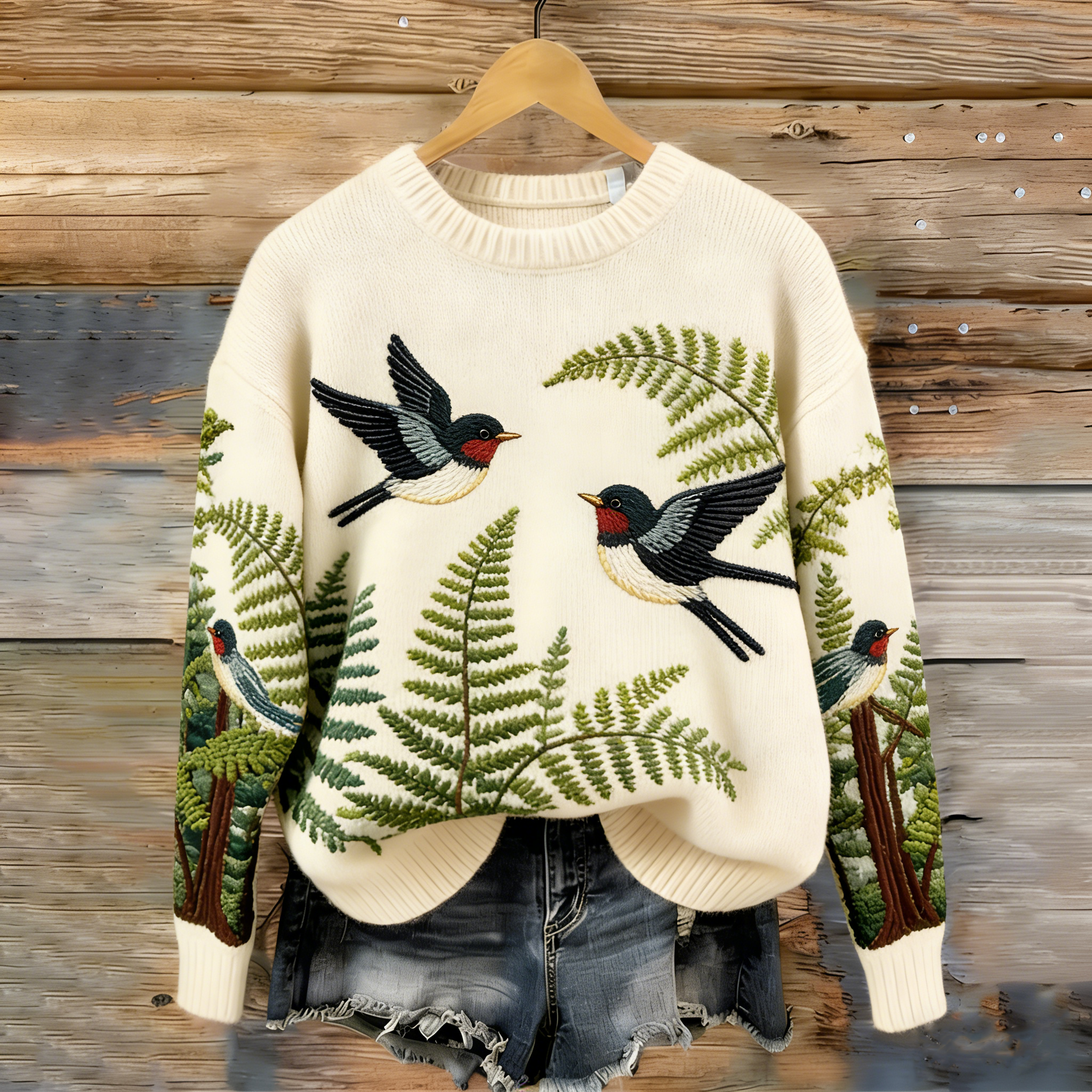 Women's Bird Pattern Comfortable Knit Sweater wearshes