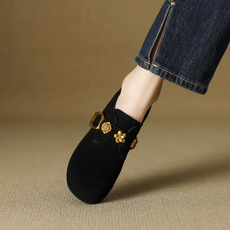 Breakj Breakj Look! Scrub Retro Gold Buckle Coarse Heel Lefu Single Shoes Women Heel Grandmother Shoes