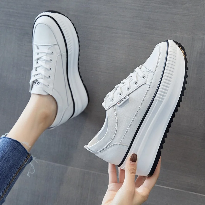 Fujin Dad Shoes Chunky Sneakers Wedge Heel Platform White Air Mesh Hollow Shoes Casual Shoes Sneakers Vulcanized Shoes Winter