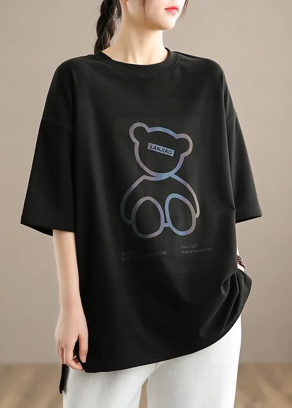 Diy O neck Half Sleeve Spring Top Black Bear Design Blouse