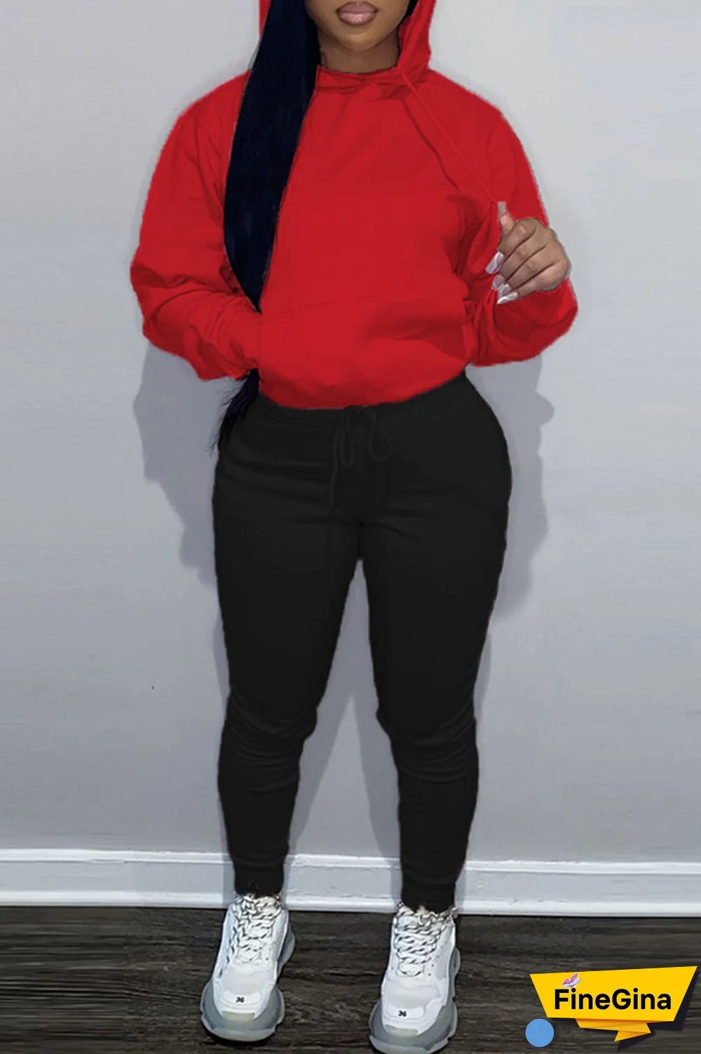 Pink Casual Solid Patchwork Hooded Collar Long Sleeve Two Pieces