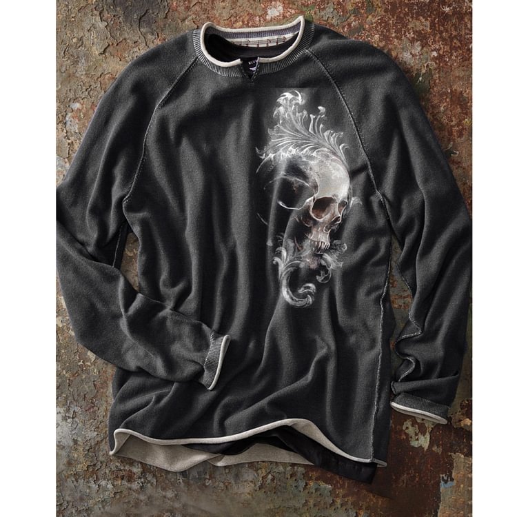 Men's Retro skeleton Print Long Sleeve Sweater
