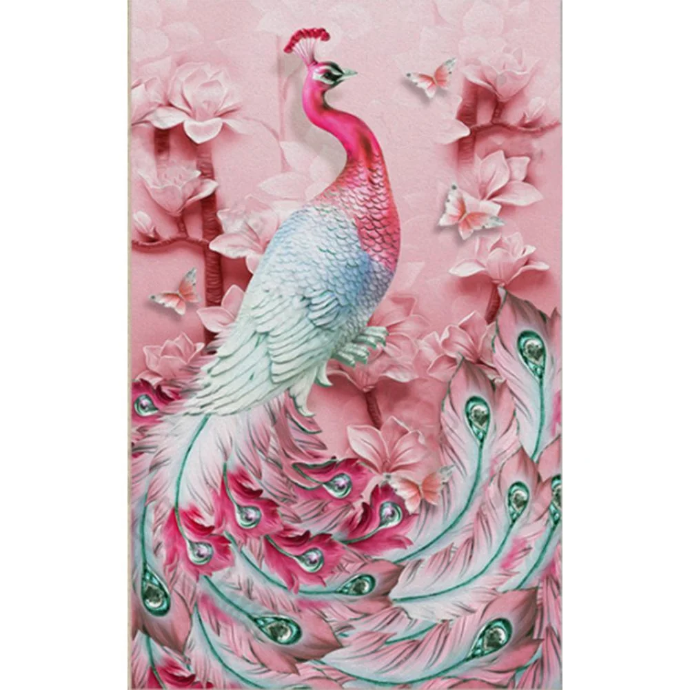Full Round Diamond Painting - Pink Peacock(30*40cm)