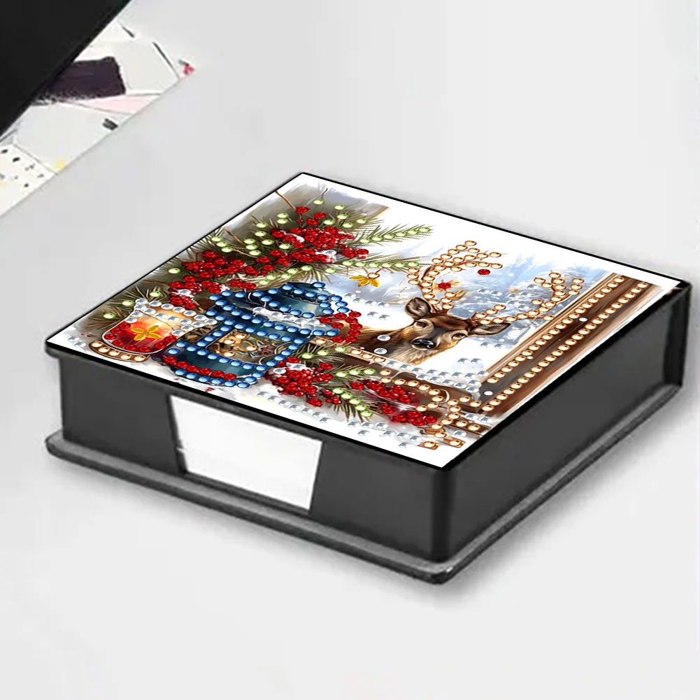 5D DIY PU Elk Diamond Painting Notecard Box Gem Art Sticky Note Holder