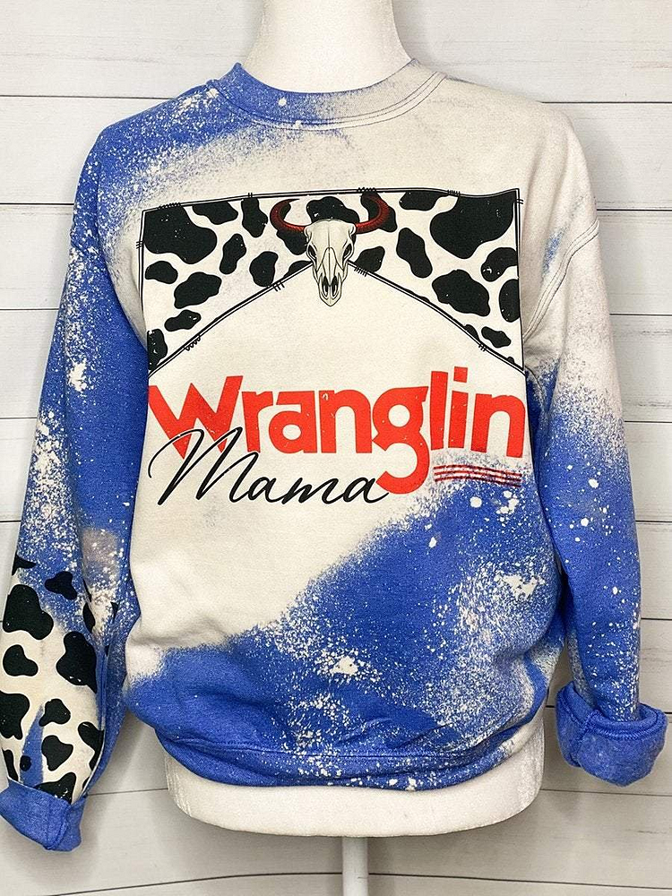 Wranglin Mama Print Long Sleeve Sweatshirt