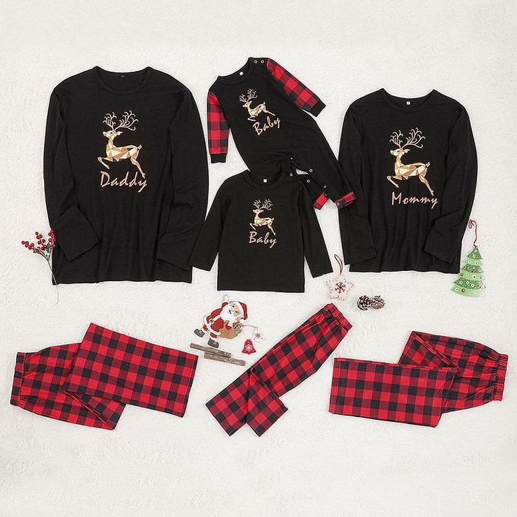 Christmas Family Matching Reindeer Plaid Pajamas Set