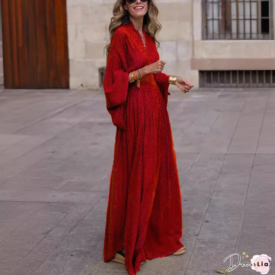 Elastic Waist High Slit V-Neck Dress