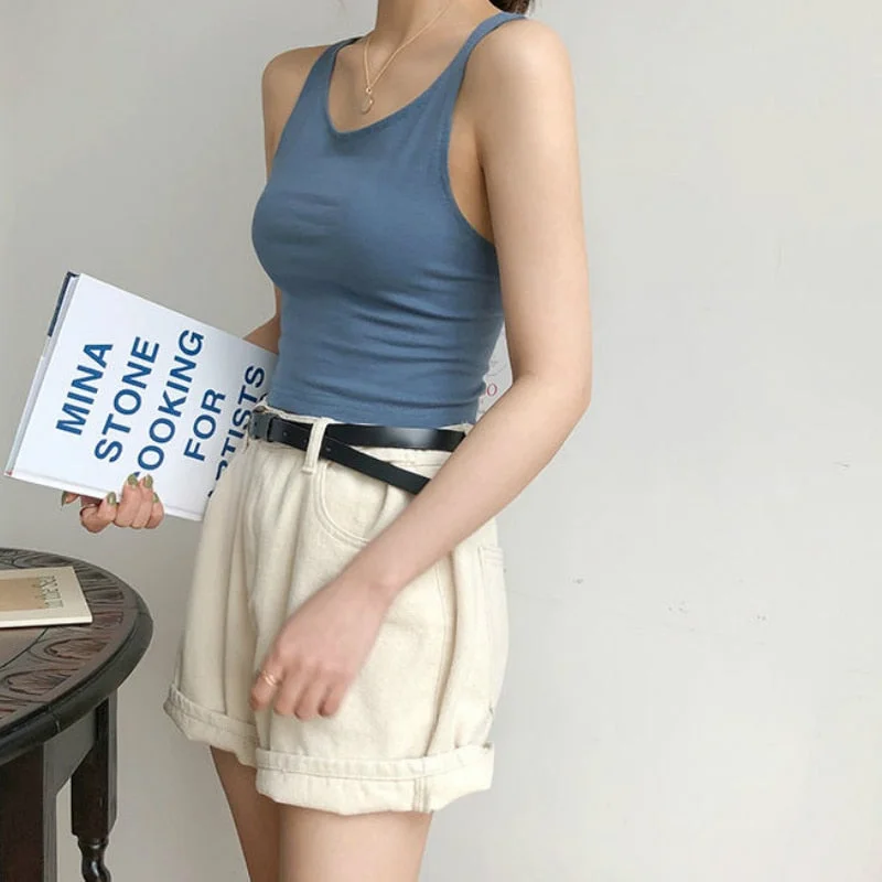 Camisoles Women Solid Simple Backless Leisure Womens Korean Style Tanks Tops Slim Crop Top Basic Sexy All-match Bodycon Ulzzang