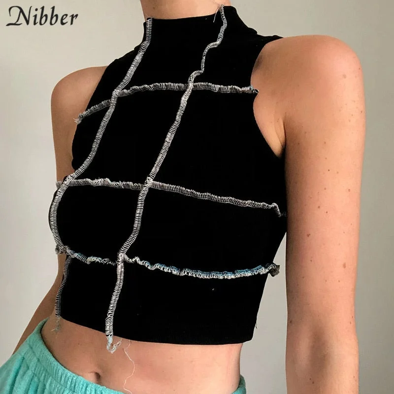 Nibber fashion solid color Ribbed knitting vest women Vintage sleeveless crop tops summer street casual wear tee  tank topfemale