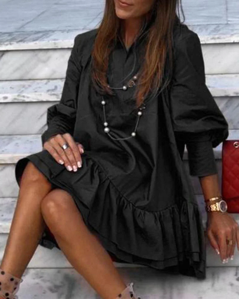 Long Sleeve Mini Back Ruffle Dress