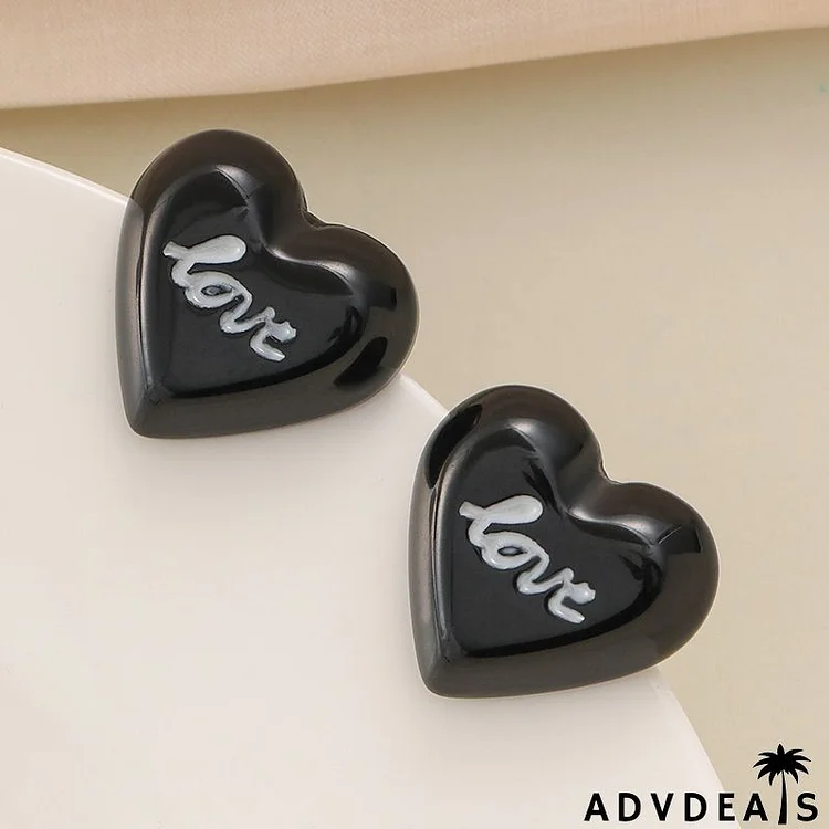 Women Fashion Simple Heart-Shaped Square Letter Earrings