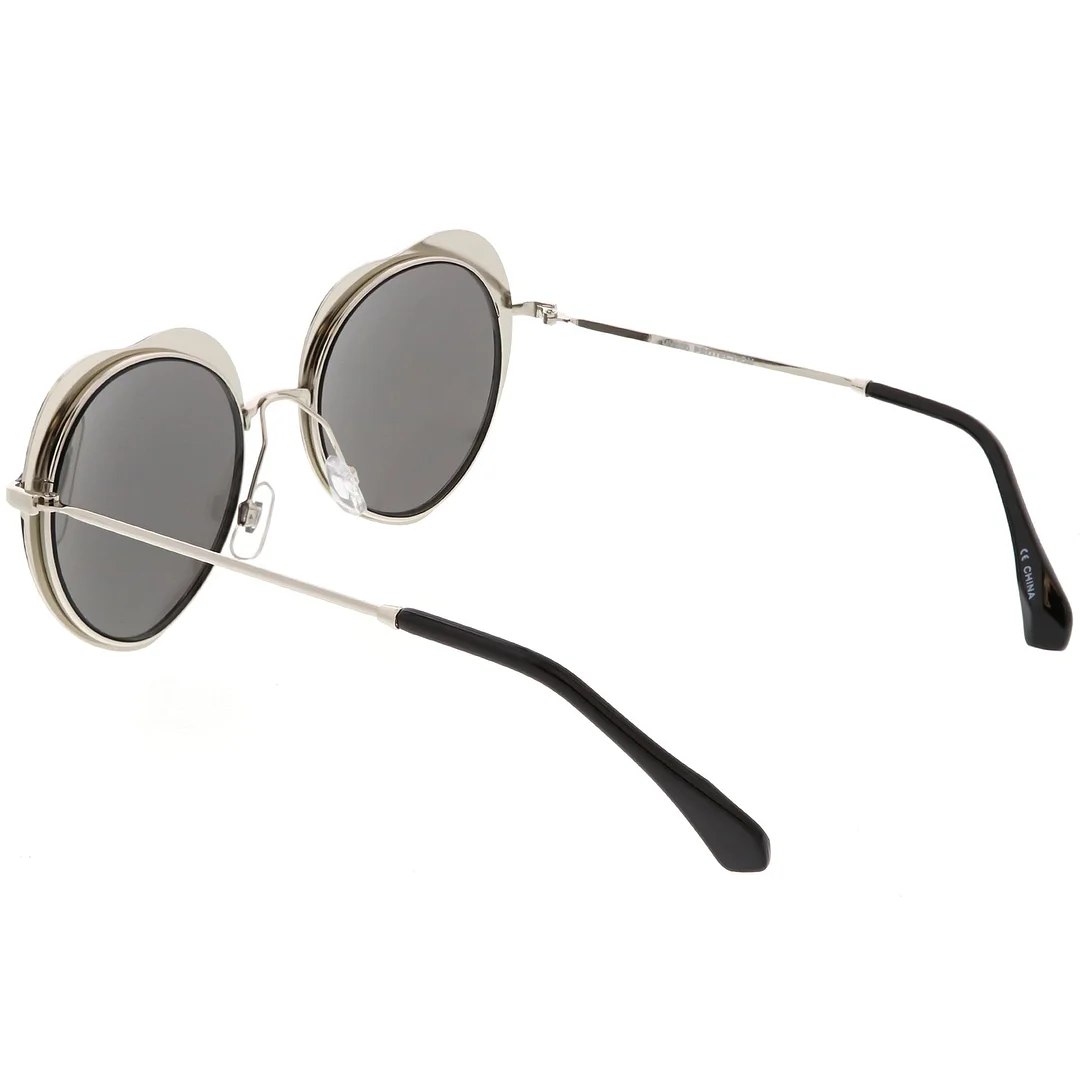 Women's Unique Heart glasses Thin Metal Arms Round Color Mirrored Lens 54mm