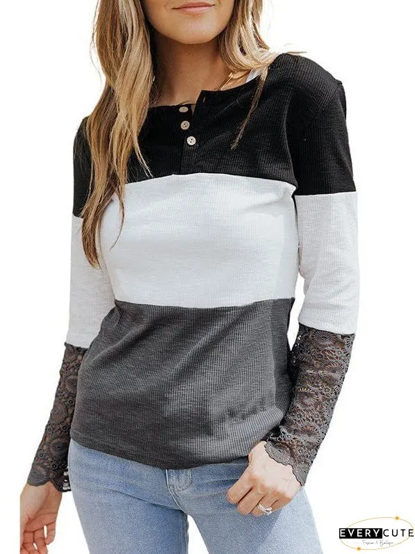 Casual Stylish Boat Neck Color Block Long Sleeve Sweater