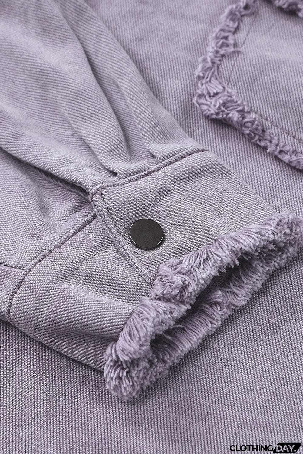 Distressed Flap Pockets Frayed Hemline Denim Jacket