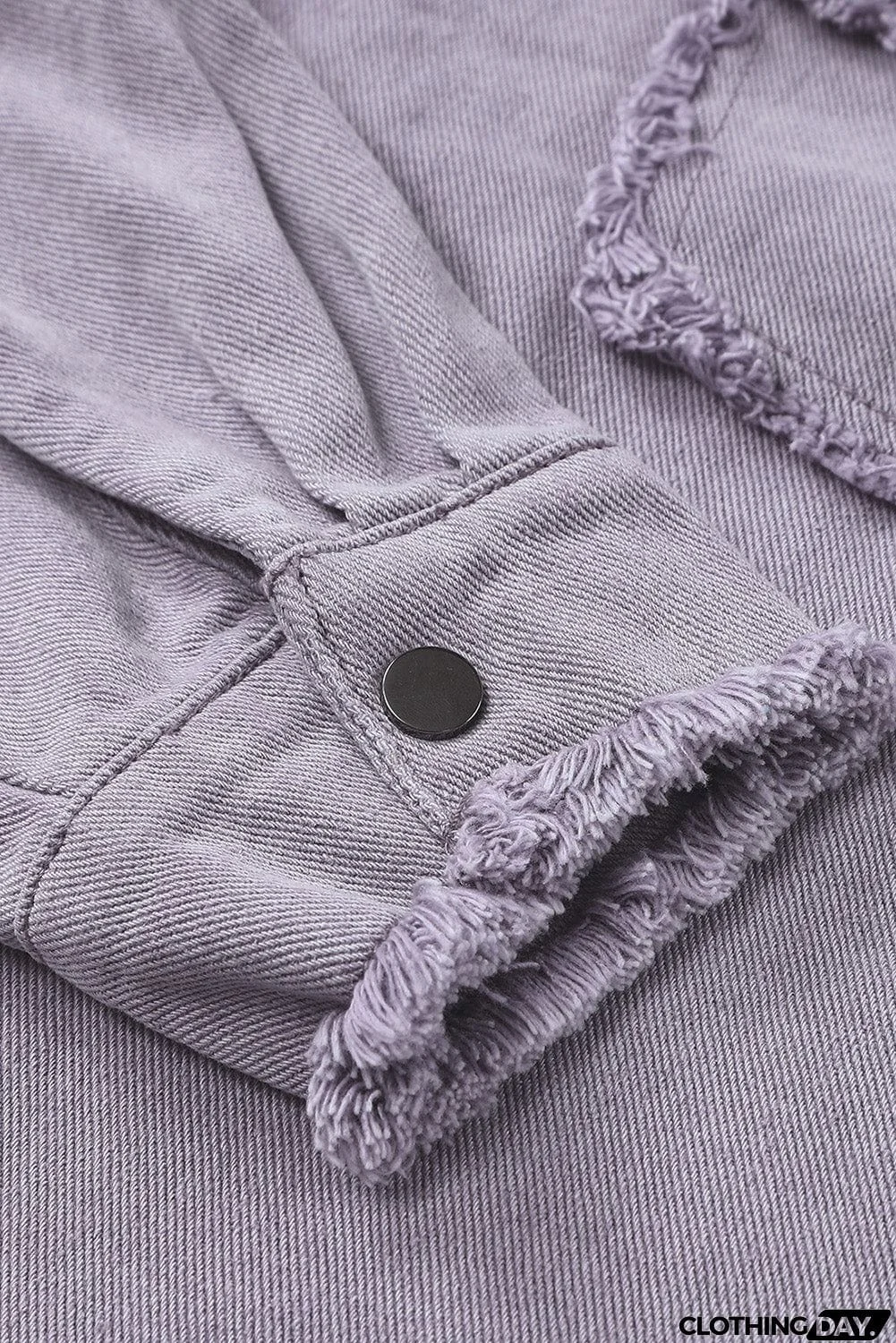 Distressed Flap Pockets Frayed Hemline Denim Jacket