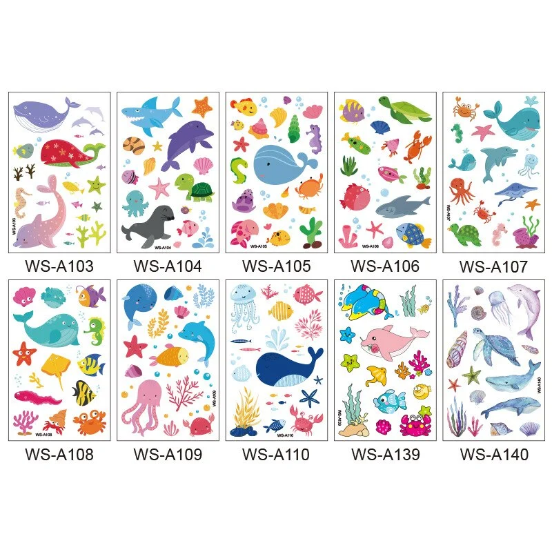 Dolphin Octopus Seashell Crab Temporary Body Tattoo Sticker Disposable Waterproof temporaire